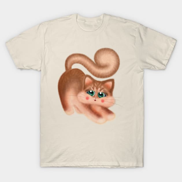 Red Hair Cat Stretching T-Shirt by DeneboArt